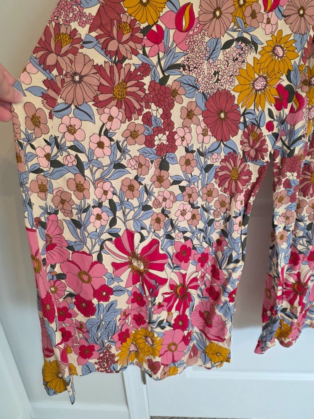 70's Pink Floral Style High Waisted Wide Leg Pants - Size Medium - Picture 2 of 7